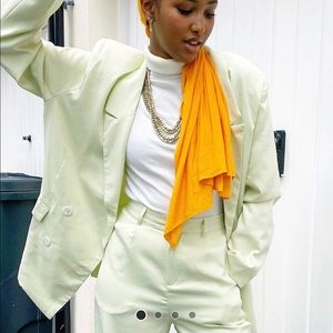 Daisy Street Oversized Green Satin Dad Blazer